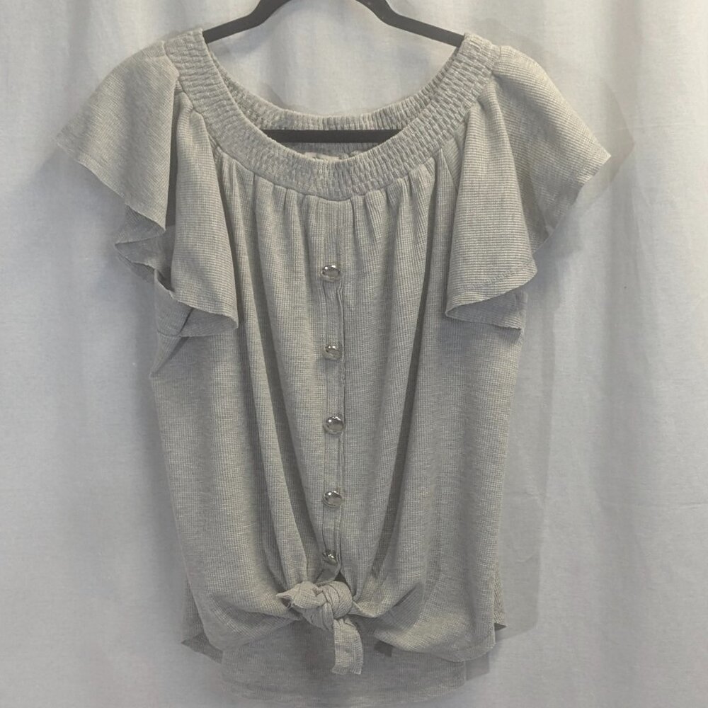 Umgee Size *Medium (No Size Tag) Gray Waffle Front Tie Top
